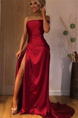 Elegant Red Strapless Bateau Side-Slit Princess A-line Evening Gown | Suzhou UK Online Shop